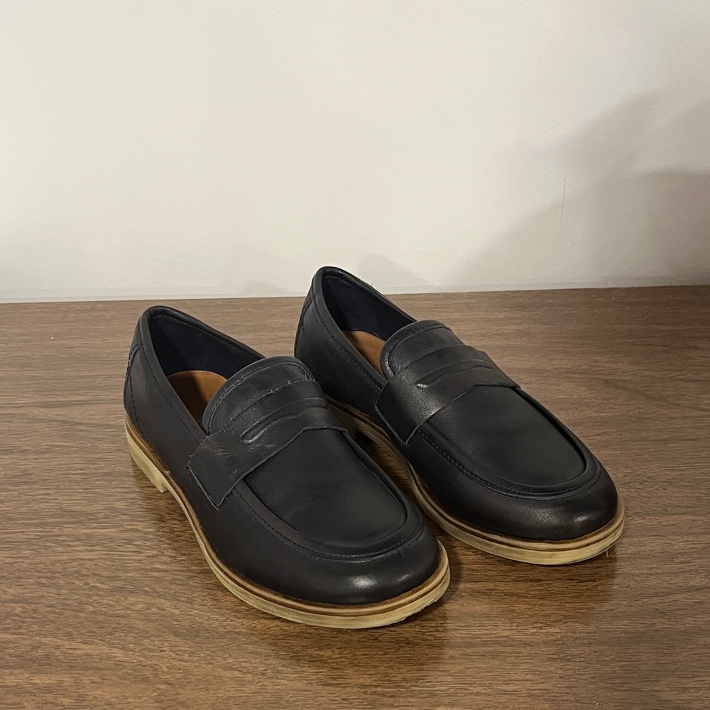 Zara Black Leather Kids Penny Loafers with Tan Sole